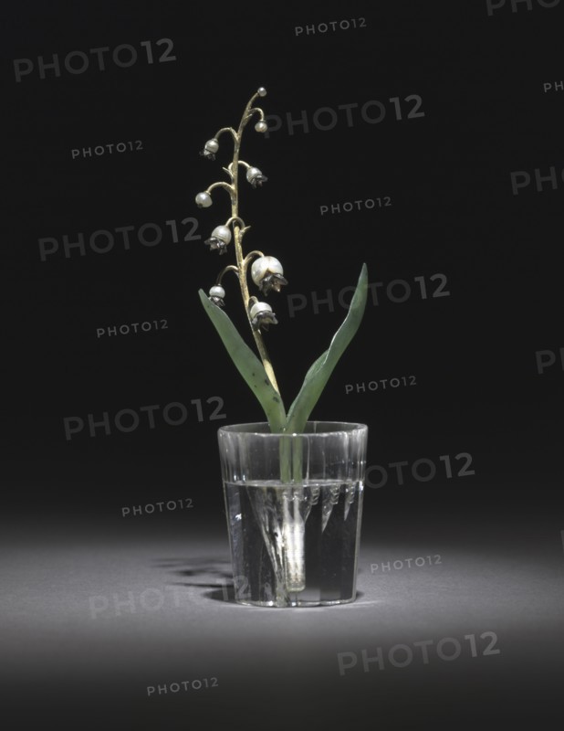 Lily of the Valley, late 1800s-early 1900s. Firm of Peter Carl Fabergé (Russian, 1846-1920). Pearls, diamonds, jade, rock crystal, silver, gold; overall: 12.1 x 3.1 cm (4 3/4 x 1 1/4 in.).