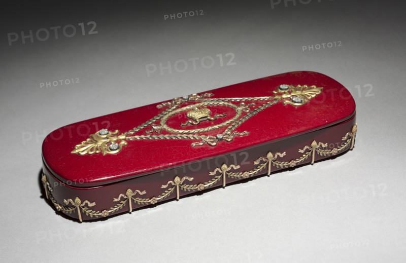 Lacquer Box, c. 1890. Factory N. Lukutin (Russian), firm of Peter Carl Fabergé (Russian, 1846-1920). Lacquer, papier-mâché, gold, diamonds; overall: 1.8 x 14.5 x 5 cm (11/16 x 5 11/16 x 1 15/16 in.).