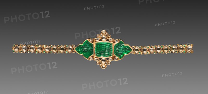 Bracelet, 1700s. India, Mughal, Rajasthan, Jaipur, 18th century. Gold, emeralds, diamonds, and enamel; overall: 4 cm (1 9/16 in.).