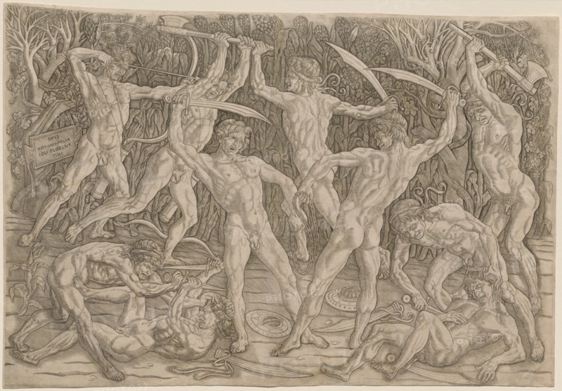 Battle of the Nudes, 1470s-1480s. Antonio del Pollaiuolo (Italian, 1431/32-1498). Engraving; sheet: 42.4 x 60.9 cm (16 11/16 x 24 in.); platemark: 42 x 60.4 cm (16 9/16 x 23 3/4 in.).