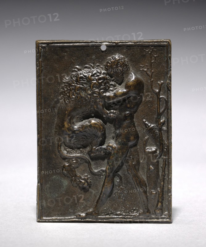 Hercules and the Nemean Lion, 16th century. Moderno (Italian, 1467-1528). Bronze; overall: 7.6 x 5.7 cm (3 x 2 1/4 in.).