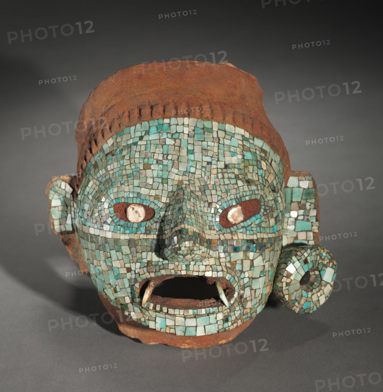 Mask, before 1519. Mesoamerica (or Mexico), 16th century or earlier. Turquoise and terracotta; overall: 13 x 14.1 x 8 cm (5 1/8 x 5 9/16 x 3 1/8 in.).