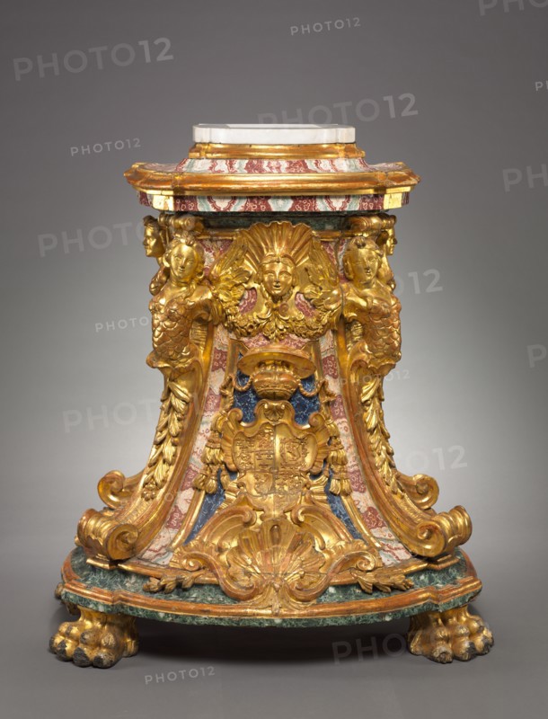 Pedestal, mid 1700s. Italy, Rome, mid-18th Century. Carved, gilded and painted wood; overall: 116.9 x 108 cm (46 x 42 1/2 in.).