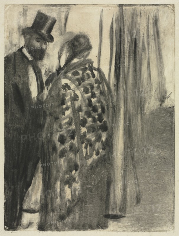 Conversation: Ludovic Halévy and Madame Cardinal (The Conversation) for "La Famille Cardinal" by Ludovic Halévy, c. 1880-1883. Edgar Degas (French, 1834-1917). Monotype; sheet: 25.5 x 17.8 cm (10 1/16 x 7 in.); platemark: 21.3 x 16 cm (8 3/8 x 6 5/16 in.)