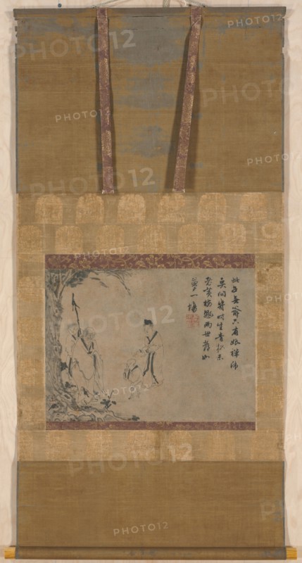 The Second Coming of the Fifth Patriarch, c. mid-1300s. Yintuoluo (Chinese). Section of a handscroll mounted as a hanging scroll, ink on paper; image: 32.7 x 44.6 cm (12 7/8 x 17 9/16 in.); overall: 245 x 62 cm (96 7/16 x 24 7/16 in.).