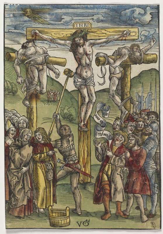 The Passion:  The Crucifixion, before 1508. Urs I Graf (Swiss, c. 1485-1527/29). Woodcut with hand coloring
