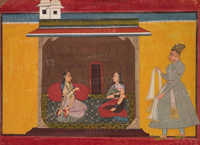The Heroine Who is Faithfully Loved:  Leaf from a Rasamanjari, c. 1710. India, Pahari, Nurpur, 18th century. Color and gold on paper; image: 17 x 26.8 cm (6 11/16 x 10 9/16 in.); overall: 20.5 x 28.2 cm (8 1/16 x 11 1/8 in.).