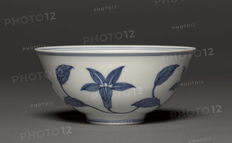 Bowl with Lily Scrolls, 1465-1487. China, Jiangxi province, Jingdezhen, Ming dynasty (1368-1644), Chenghua mark and period (1465-1487). Porcelain with underglaze blue decoration; diameter: 14.5 cm (5 11/16 in.); overall: 6.9 cm (2 11/16 in.).