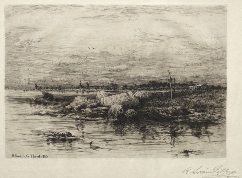 Mouth of the Apponaganasett River, 1883. Robert Swain Gifford (American, 1840-1905). Etching; sheet: 31.4 x 43 cm (12 3/8 x 16 15/16 in.); platemark: 18.9 x 28.8 cm (7 7/16 x 11 5/16 in.)