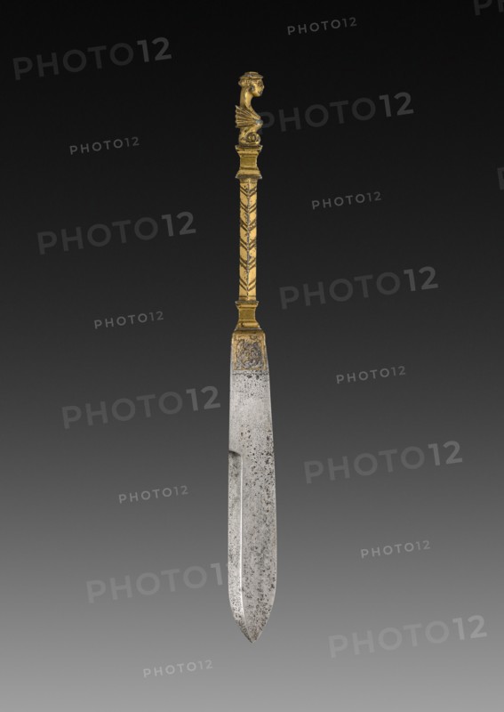 Table Knife, c. 1500. Flanders, 16th century. Gilt bronze and steel; overall: 18.5 cm (7 5/16 in.).