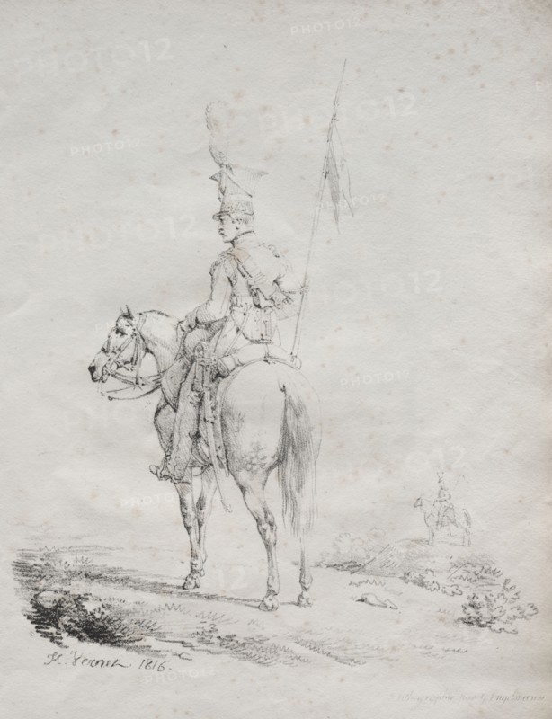 Receuil d'essais lithographiques:  Le Lancier en Vedette, 1816. Horace Vernet (French, 1789-1863). Lithograph; image: 23.5 x 20.6 cm (9 1/4 x 8 1/8 in.); overall: 31 x 24.2 cm (12 3/16 x 9 1/2 in.)