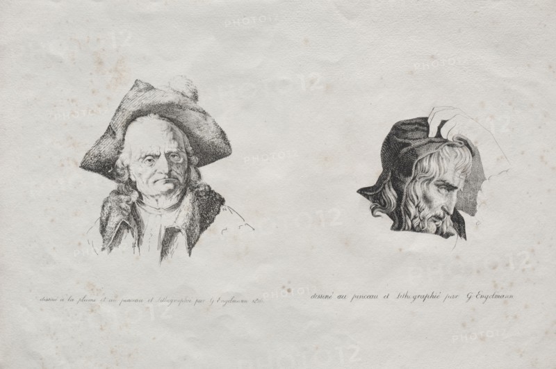Receuil d'essais lithographiques:  Deux têtes, 1816. Godefroy Engelmann (French, 1788-1839). Lithograph; overall: 31 x 24.2 cm (12 3/16 x 9 1/2 in.).