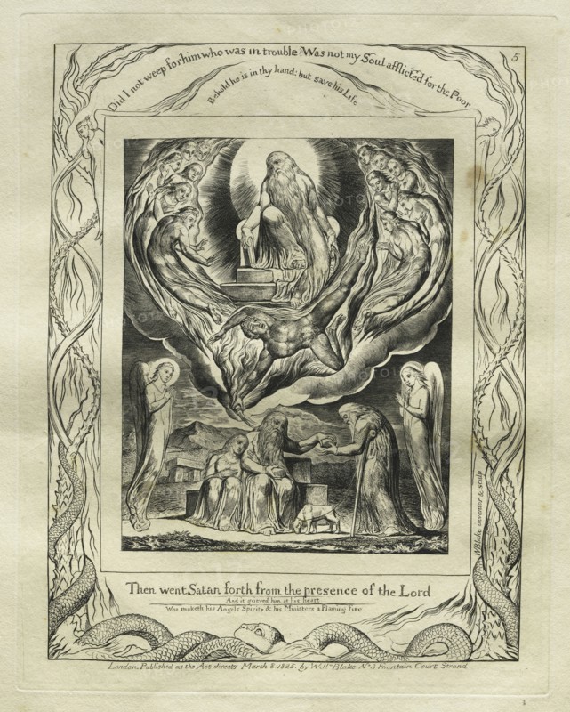 The Book of Job: Pl. 5, Then went Satan forth from the presence of the Lord, 1825. William Blake (British, 1757-1827). Engraving