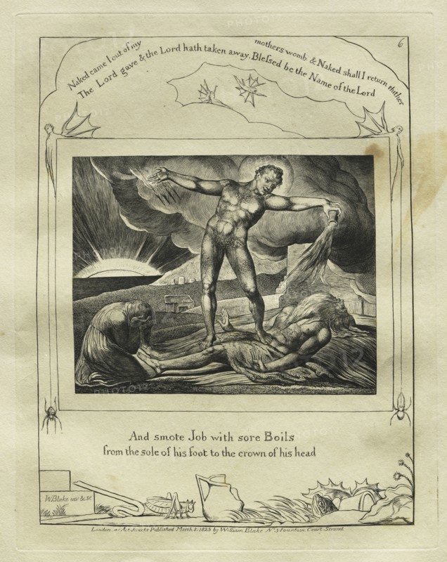 The Book of Job:  Pl. 6, And smote Job with sore Boils / from the sole of his foot to the crown of his head, 1825. William Blake (British, 1757-1827). Engraving