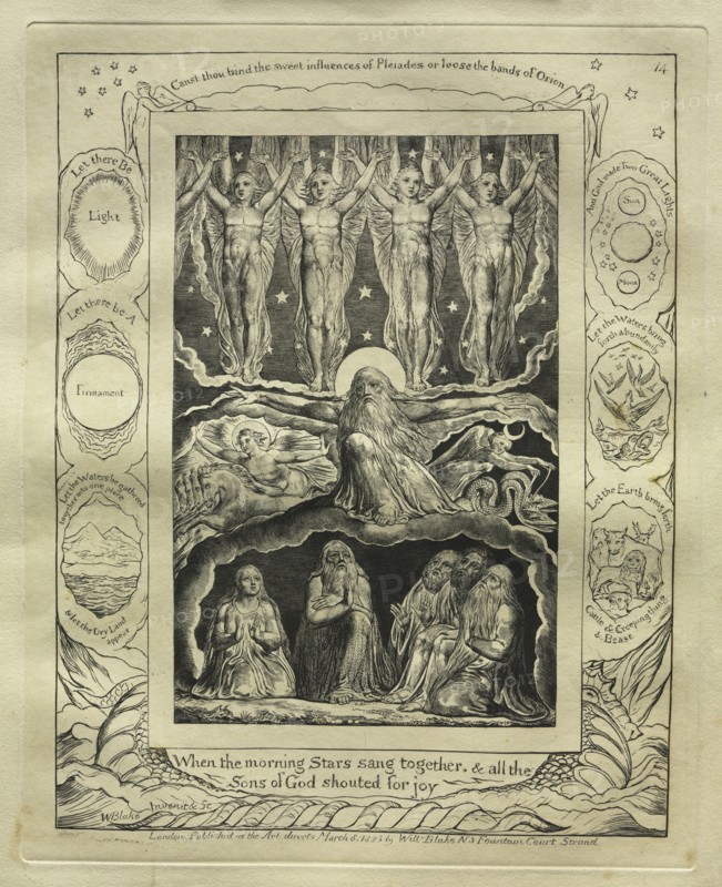 The Book of Job:  Pl. 14, When the morning Stars sang together, and all the / Sons of God shouted for  joy, 1825. William Blake (British, 1757-1827). Engraving