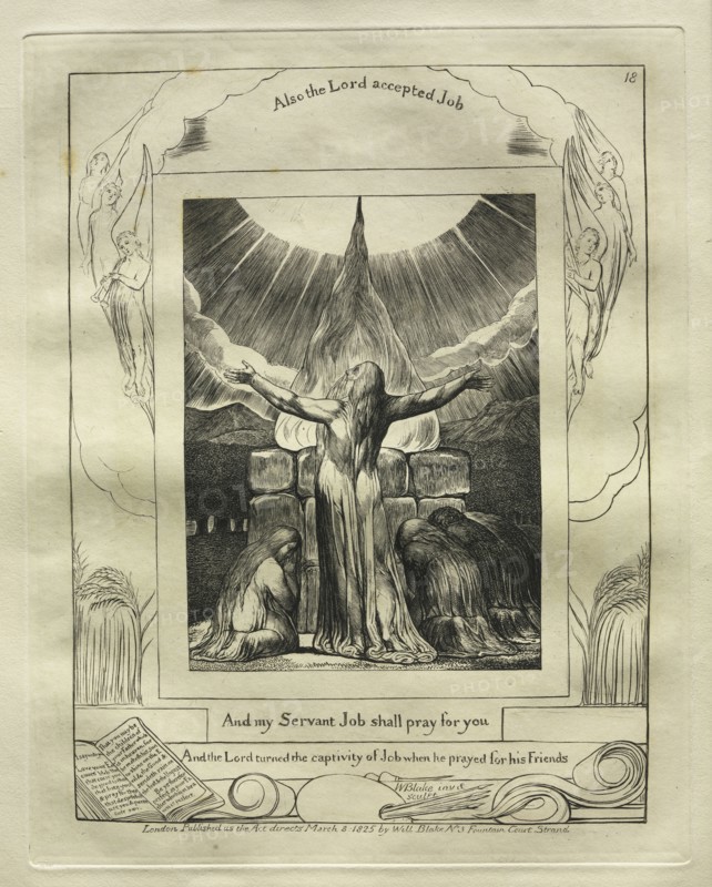 The Book of Job:  Pl. 18, And my Servant Job shall pray for you, 1825. William Blake (British, 1757-1827). Engraving