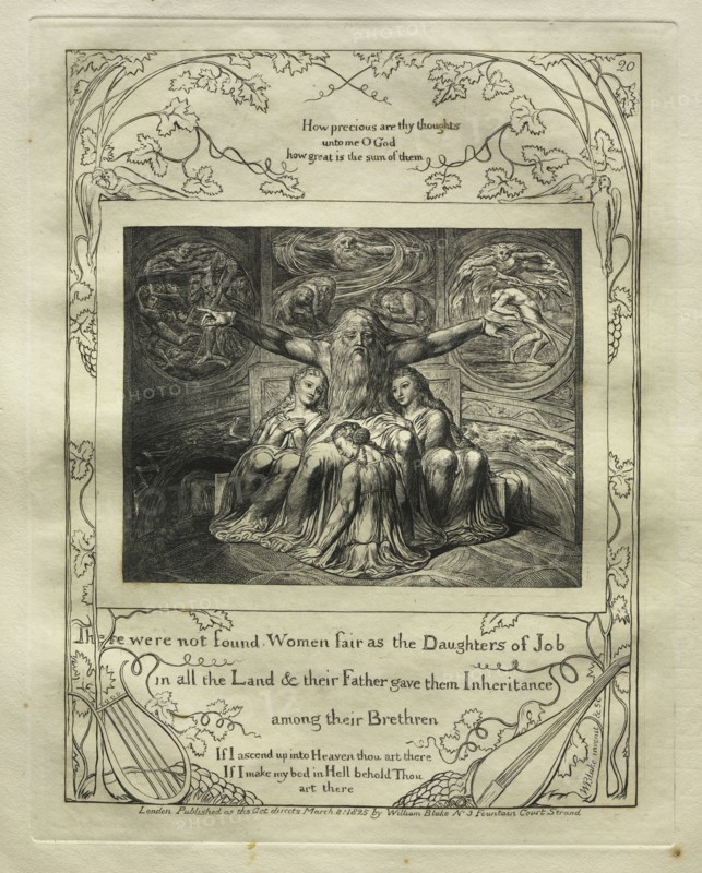 The Book of Job:  Pl. 20, There were not found Women fair as the Daughters of Job / in all the Land, 1825. William Blake (British, 1757-1827). Engraving