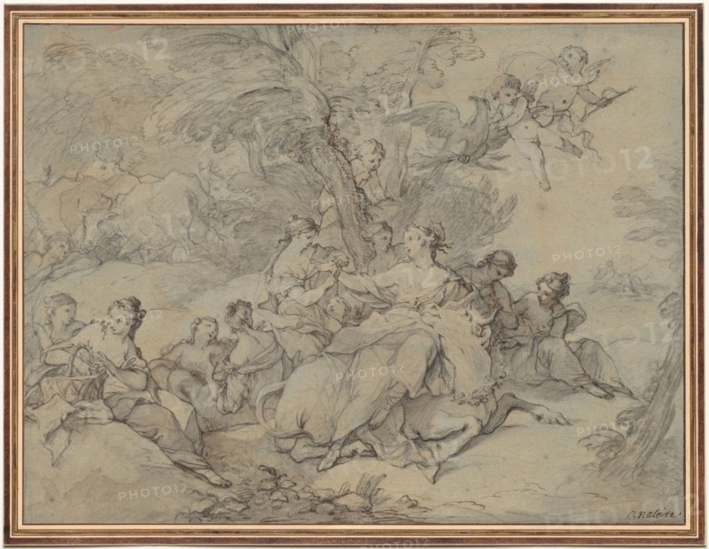 Rape of Europa, 1731. Charles Joseph Natoire (French, 1700-1777). Pen and black and brown ink, gray and brown wash, and black chalk;