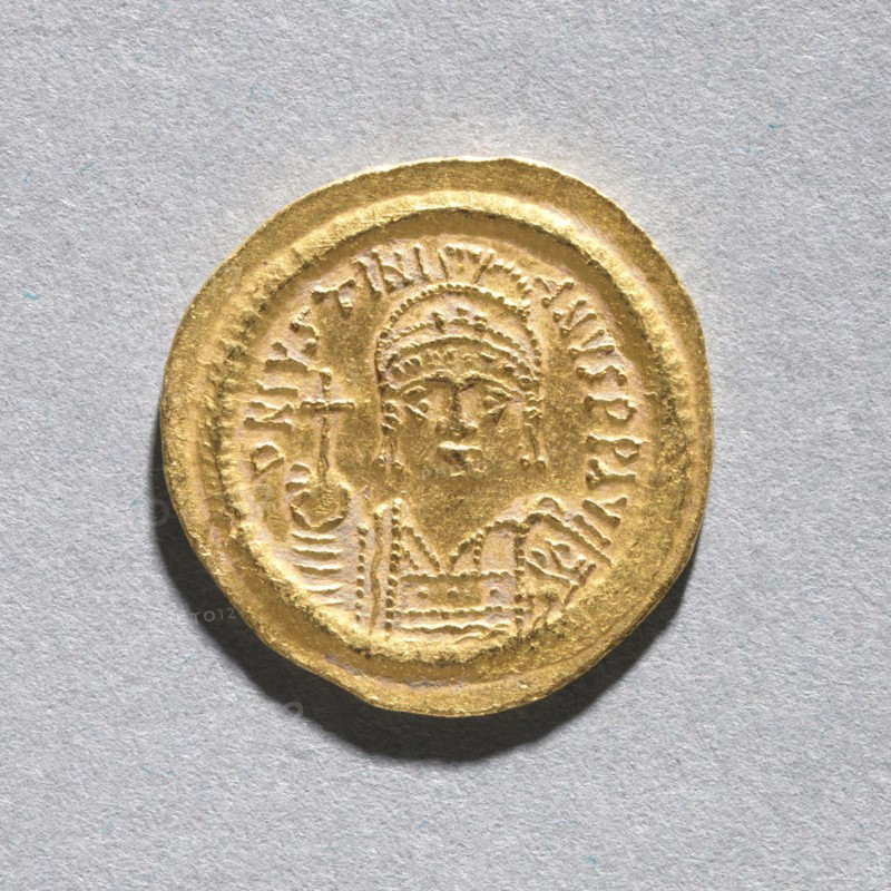 Solidus of Justinian I , c. 545-565. Byzantium, Constantinople, Byzantine period, 6th century. Gold; diameter: 2 cm (13/16 in.).