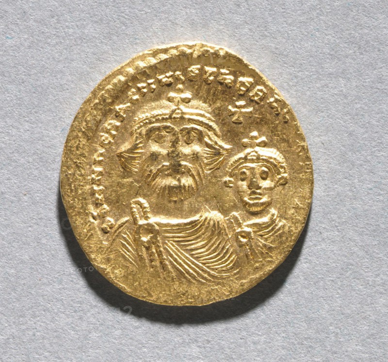 Solidus with Heraclius and his Son Heraclius Constantine , c. 616-625. Byzantium, 7th century. Gold; diameter: 2 cm (13/16 in.).