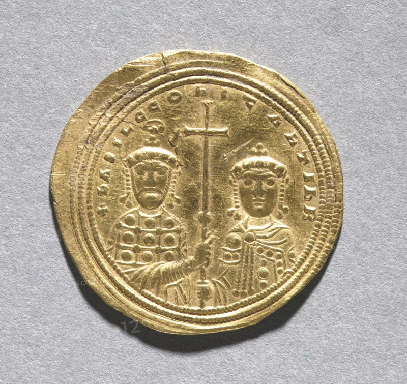 Nomisma with Basil II Bulgarotonos and His Brother Constantine VIII (reverse), 977-1025. Byzantium, Constantinople, 10th-11th century. Gold; diameter: 2.6 cm (1 in.).