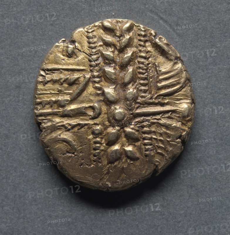 Catuvellaunian Stater (obverse), c. 40-20 B.C.. England (Ancient Britain), 1st century B.C.. Gold