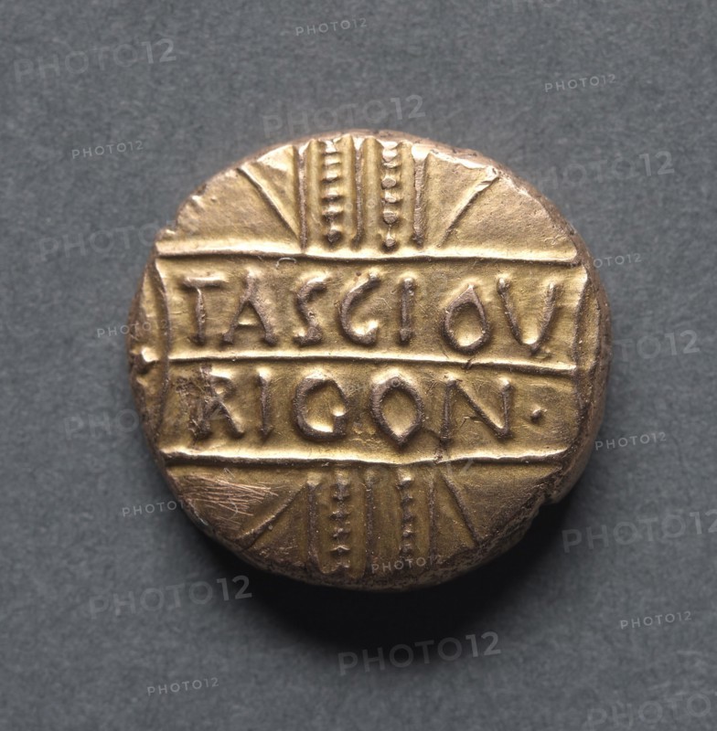 Tasciovanus Riconi Stater (obverse), c. 20 B.C. - 10 A.D.. England (Ancient Britain), 1st century B.C.-1st century A.D.. Gold