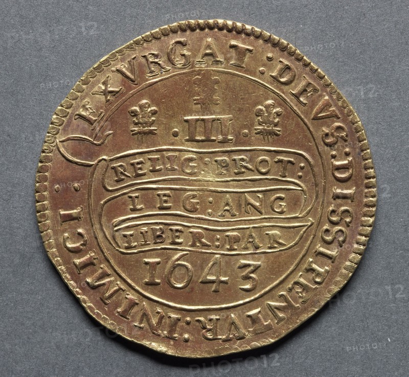 Triple Unite (reverse), 1643. England, Charles I, 1625-1649. Gold