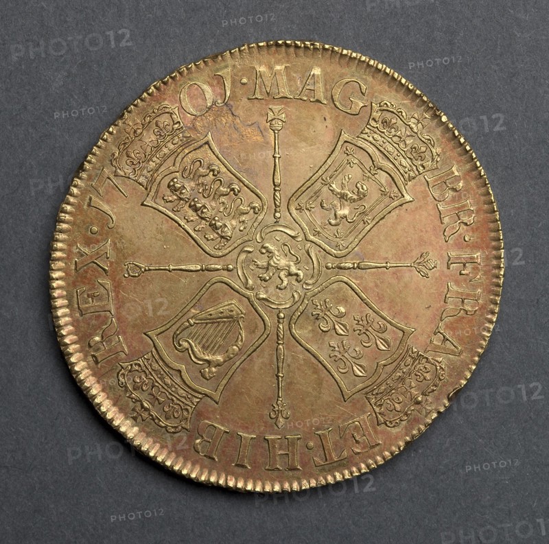 Five Guineas (reverse), 1701. England, William III, 1694-1702. Gold