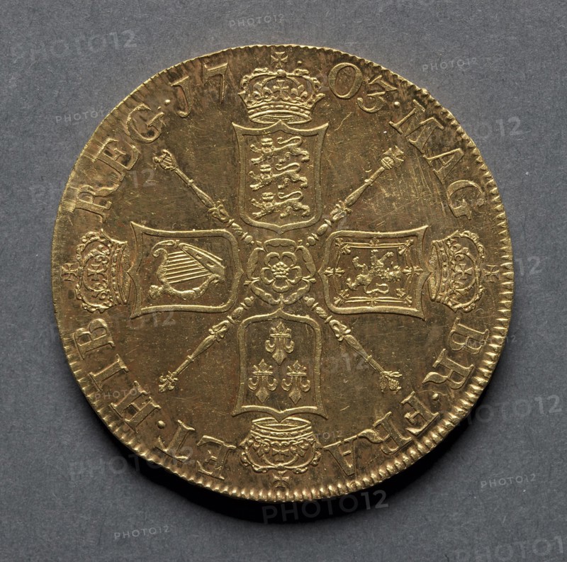 Five Guineas (reverse), 1703. England, Anne, 1702-1714. Gold