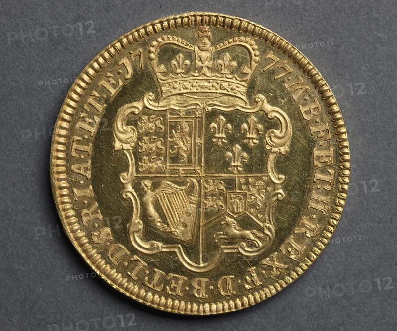 Five Guineas [pattern] (reverse), 1777. Richard Yeo (British, 1720-1779). Gold