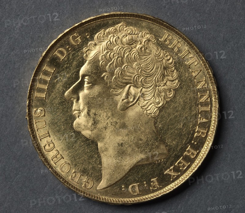 Two Pounds, 1823. After a design by Francis Legatt Chantrey (British, 1781-1841), J. B. Merlen (British). Gold