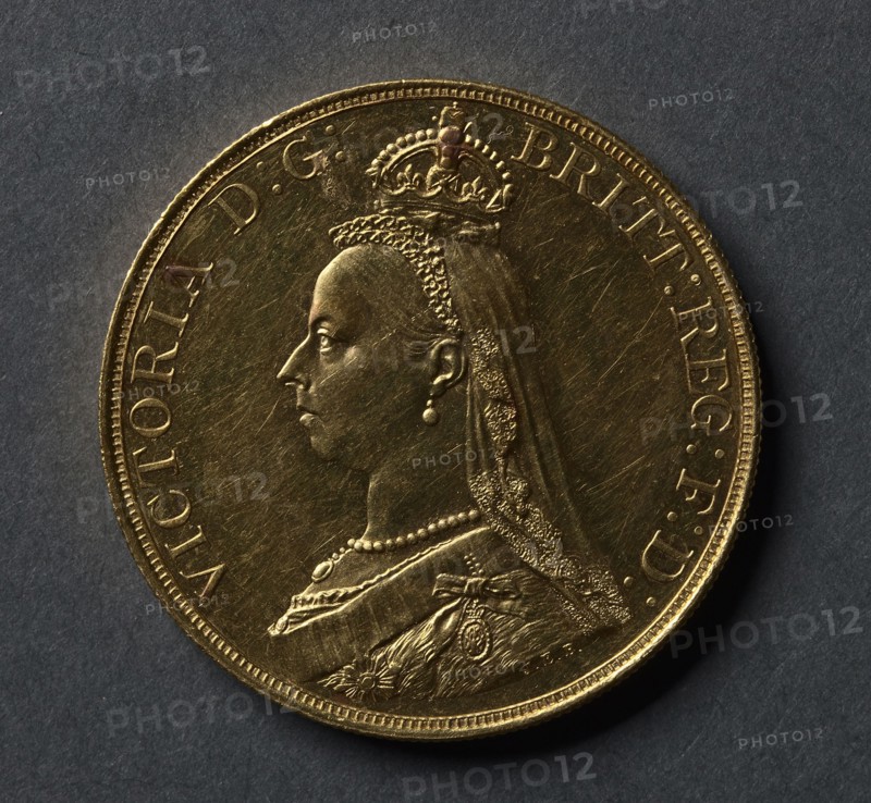 Five Pounds , 1887. Joseph Boehm (British, 1834-1890). Gold