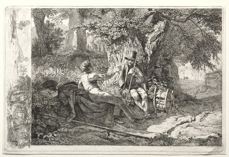 Der mit seinem Fuhrer rastende Kunstler. Johann Christoph Erhard (German, 1795-1822). Etching