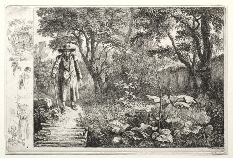 The old man before the log bridge (Der Alte vor den Knuppelsteg), 1819. Johann Christoph Erhard (German, 1795-1822). Etching