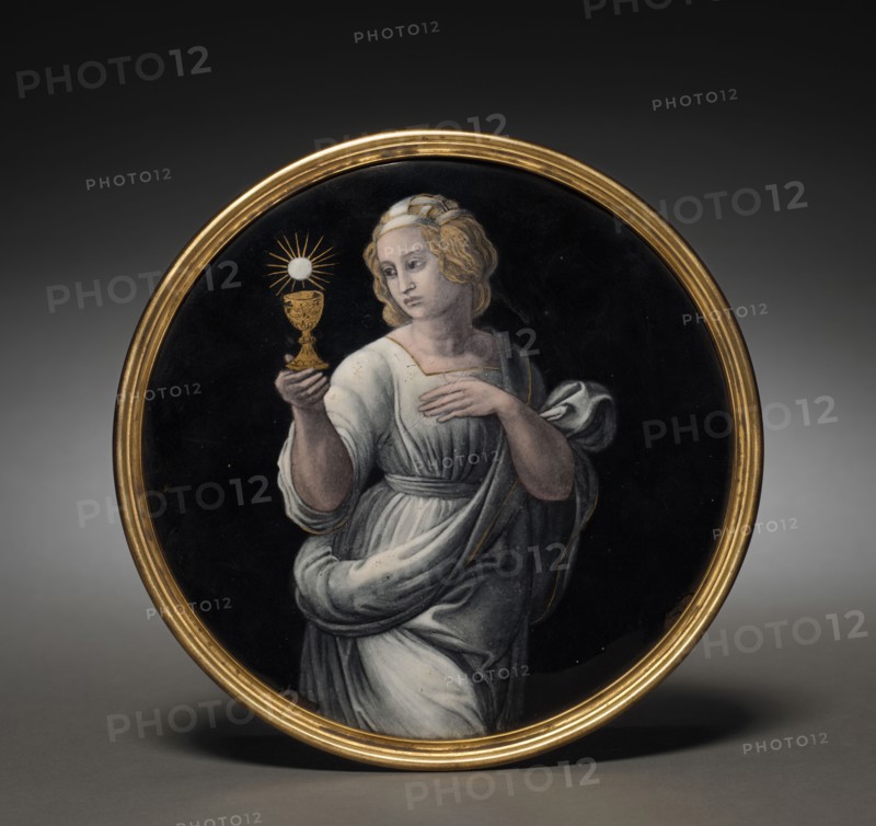 Circular Enamel Plaque with Figure of Ecclesia (?), 16th century. France, style of Limoges, style of 16th century. Enamel on copper; mounted on molded brass frame; diameter: 17.9 cm (7 1/16 in.).
