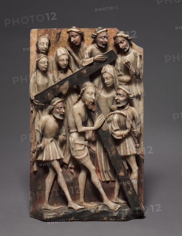 Christ Carrying the Cross (Panel from an Altarpiece), 1400s. England, Nottingham, 15th century. Painted and gilded alabaster; overall: 47 x 28.3 cm (18 1/2 x 11 1/8 in.).