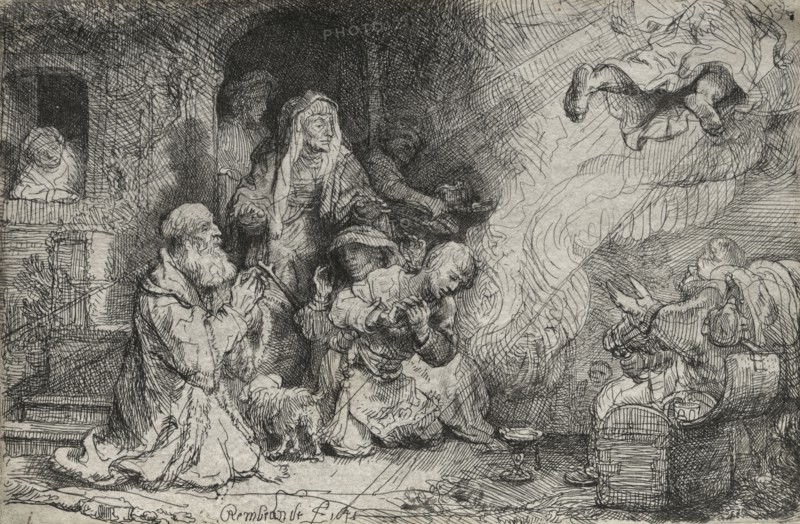 The Angel Departing from the Family of Tobit, 1641. Rembrandt van Rijn (Dutch, 1606-1669). Etching and drypoint with granular bitten tone; sheet: 10.1 x 15.4 cm (4 x 6 1/16 in.).
