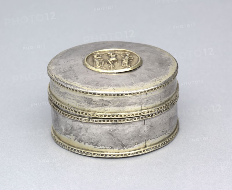 Pyx , c.1300. Austria, probably Salzburg, 14th century. Silver and gilt silver; diameter: 4.8 x 7.8 cm (1 7/8 x 3 1/16 in.).