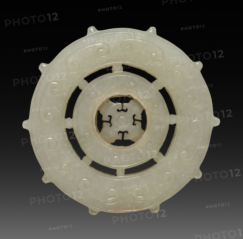 Ornament - Wheel, 1736-1795. China, Qing dynasty (1644-1912), Qianlong reign (1735-1795). White jade; diameter: 5.6 cm (2 3/16 in.).