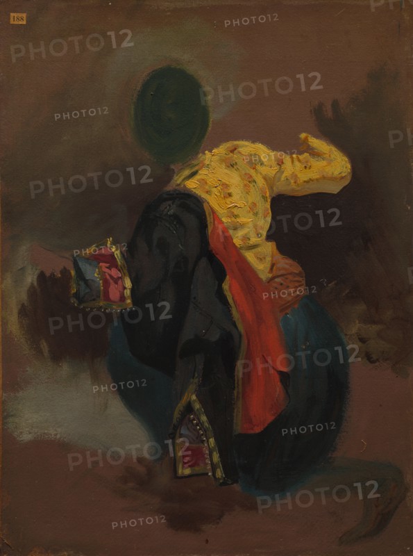 Figure in Turkish Costume, c. 1856-1863. Attributed to Eugène Delacroix (French, 1798-1863). Oil on paper, glued to canvas; unframed: 43.2 x 32.4 cm (17 x 12 3/4 in.)