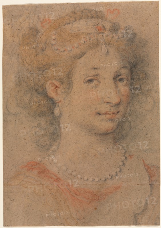 Head of a Woman, 1600s. Anonymous. Black and red chalk over graphite, heightened with white chalk (with additions? in yellow and orange pastel?); sheet: 23 x 16 cm (9 1/16 x 6 5/16 in.).