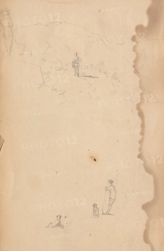 Sketchbook, page 02: Figure in a Landscape  with Dog, 1859. Sanford Robinson Gifford (American, 1823-1880). Graphite;