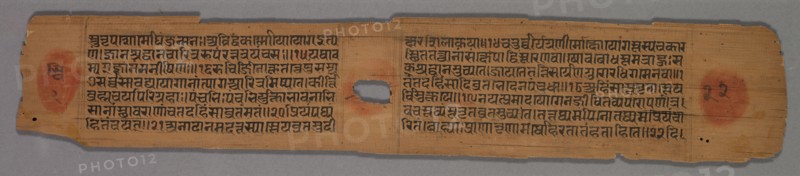 Pair of Two-Sided Leaves from a Jain Manuscript, 1279. Hemachandra (Indian). Opaque watercolor and ink on palm leaf; overall: 5.3 x 30.2 cm (2 1/16 x 11 7/8 in.).