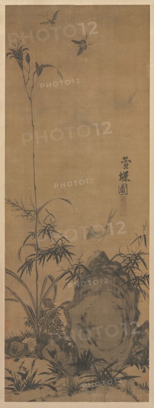 Lily and Butterflies, 1300s. Liu Shanshou (Chinese, active 1300s). Hanging scroll, ink on silk; image: 160 x 58.4 cm (63 x 23 in.).