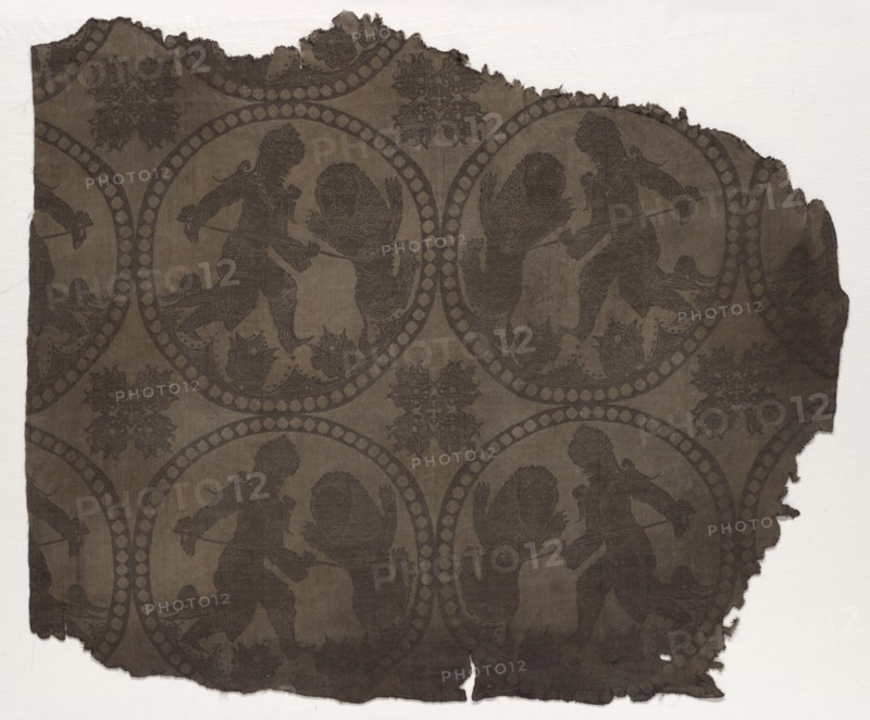 Roundels with King Spearing Lion, 800s ?. Iran or Iraq, Abbasid period, 9th century (?). Lampas weave, silk; overall: 74.2 x 85.7 cm (29 3/16 x 33 3/4 in.)