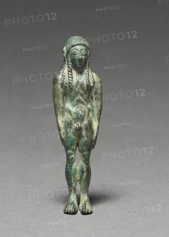 Statuette of a Kouros, 600-500 BC. Italy, Etruscan, 6th Century BC. Bronze; overall: 8.8 cm (3 7/16 in.).