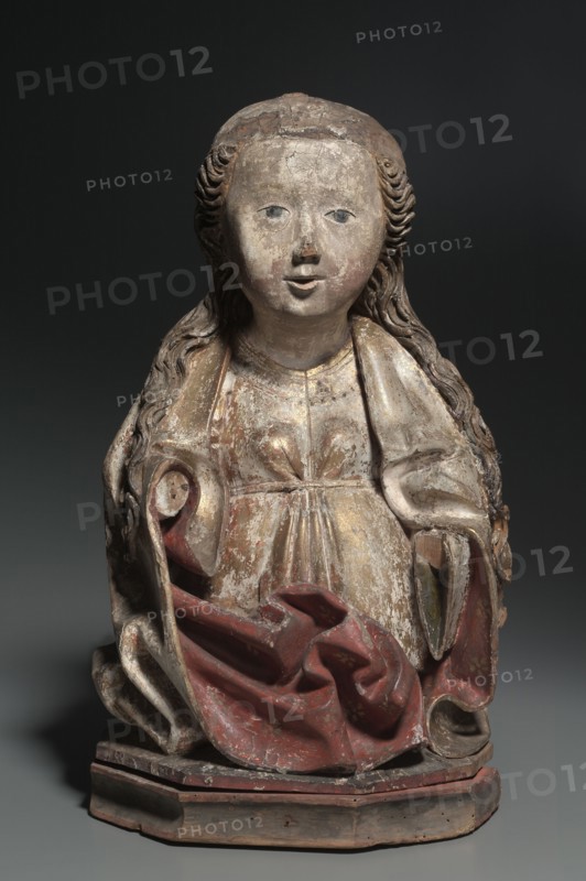 Female Bust, c. 1470-1500. Austria, 15th century. Painted and gilded lindenwood; overall: 52.7 cm (20 3/4 in.)