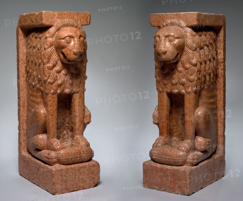 Supporting Lion (pair), style of the 13th century. Italy, style of the 13th century. Pink limestone (known as "Verona Marble"); overall: 142.9 x 43.9 x 65.5 cm (56 1/4 x 17 5/16 x 25 13/16 in.)