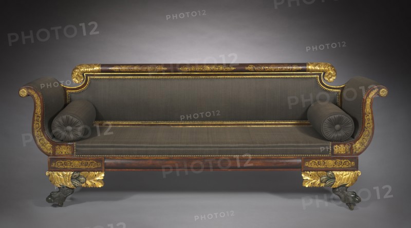 Sofa, c. 1820. America, New York, Empire style, 19th century. Wood with painted and gilded decoration; overall: 85.1 x 195.5 x 63.6 cm (33 1/2 x 76 15/16 x 25 1/16 in.).